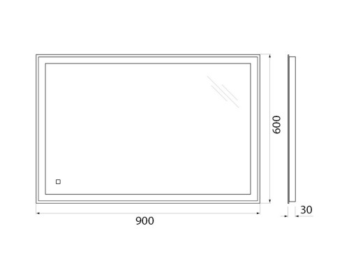 Зеркало 90x60 см BelBagno SPC-GRT-900-600-LED-TCH