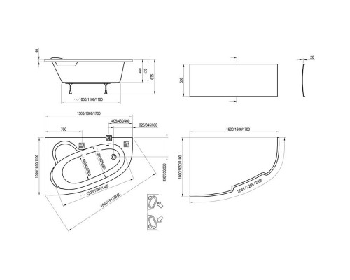 Акриловая ванна 150x100 см L Ravak Asymmetric C441000000