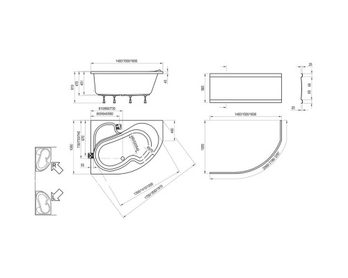 Акриловая ванна 150x105 см L Ravak Rosa I CK01000000