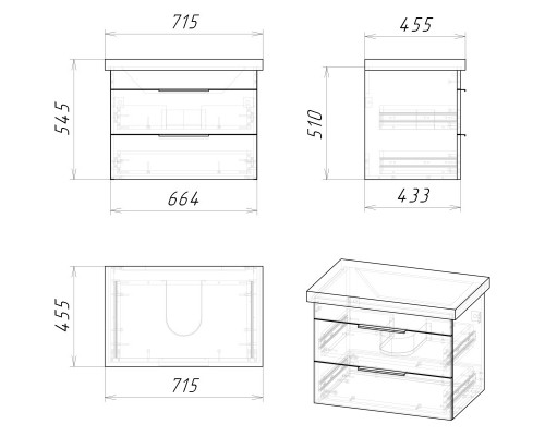 Комплект мебели темный дуб 71 см Grossman Форта 1070032 + 15840 + 2070022