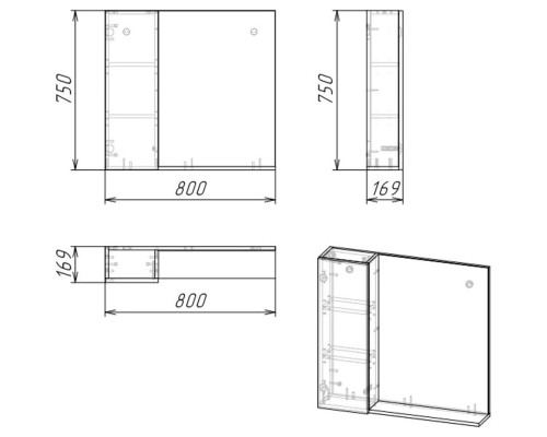 Комплект мебели дуб веллингтон/бриз матовый 80 см Grossman Альба 108012 + GR-3016 + 208005