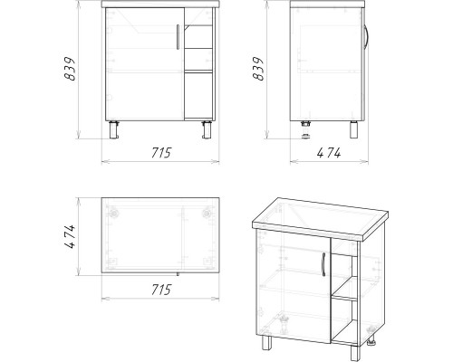 Комплект мебели дуб сонома/серый матовый 67 см Grossman Флай 107002 + 507002 + GR-3019 + 207001