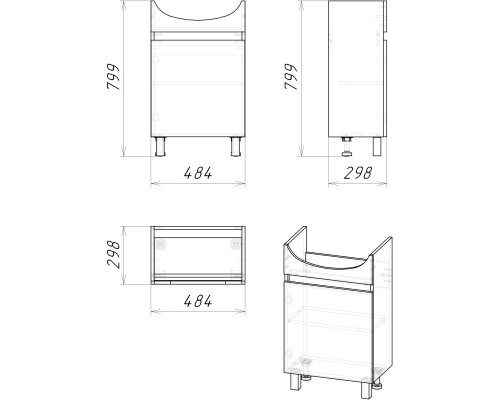 Комплект мебели дуб сонома/белый глянец 51 см Grossman Поло 105004 + 659 + 204701