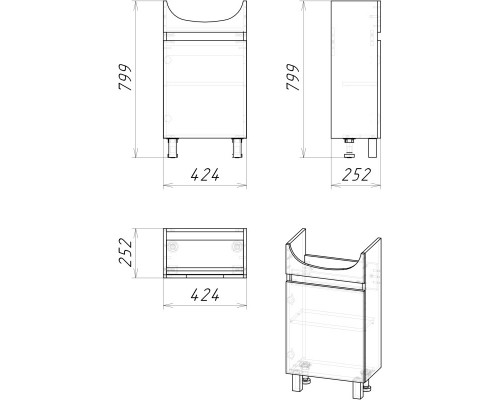 Комплект мебели дуб сонома/белый глянец 46 см Grossman Поло 104501 + 306 + 204701