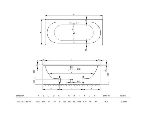 Стальная ванна 190x90 см с отверстиями для ручки Bette Starlet 1830-000 1GR,PLUS,AR с покрытием Anti-Slip и Glase-Plus