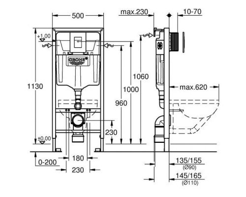 Комплект подвесной унитаз Jacob Delafon Vox EDM102-00 + E20142-00 + система инсталляции Grohe 38772001