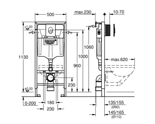 Комплект подвесной унитаз Jacob Delafon Odeon Rive Gauche EDR102-00 + E24888-00 + система инсталляции Grohe 38721001