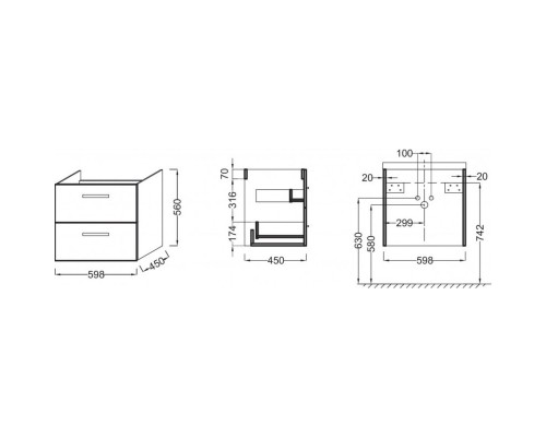 Тумба темный дуб 59,8 см Jacob Delafon Ola EB390RU-NR