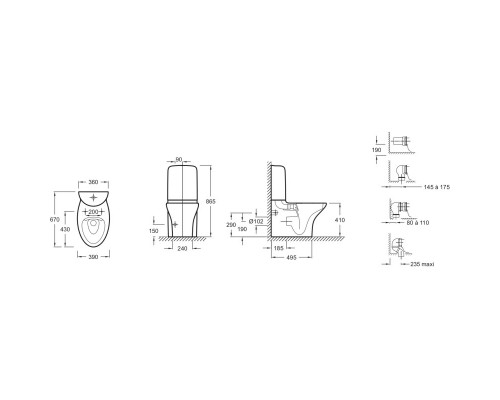 Унитаз-компакт безободковый с сиденьем микролифт Jacob Delafon Nouvelle Vague UJK102-00 + ETL212-00 + E20069-00