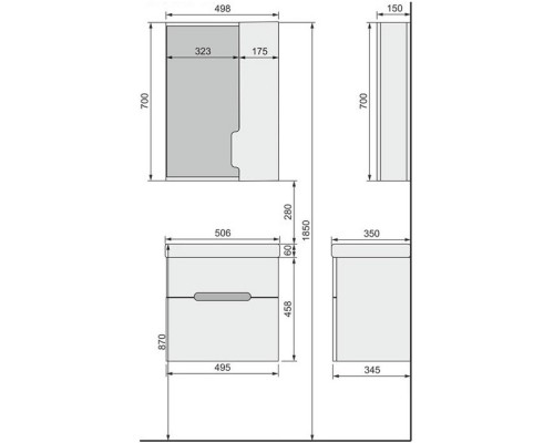 Тумба белый 49,5 см Jorno Moduo Slim Mod.01.50/P/W