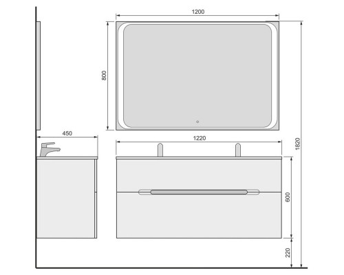 Зеркало 120x80 см Jorno Modul Mol.02.120/W