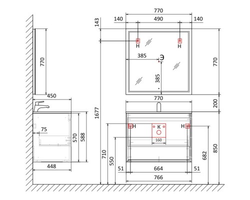 Зеркало 77x77 см Jorno Glass Gla.02.77/W