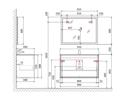 Зеркало 91,5x68,5 см Jorno Glass Gla.02.92/W