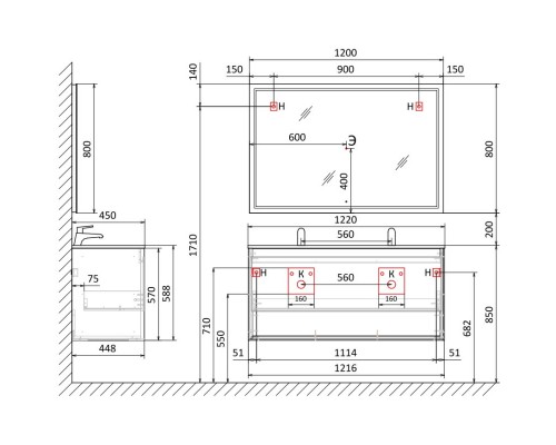 Зеркало 120x80 см Jorno Glass Gla.02.120/W