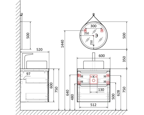 Тумба белый глянец 59,5 см Jorno Wood Wood.01.60/P/W