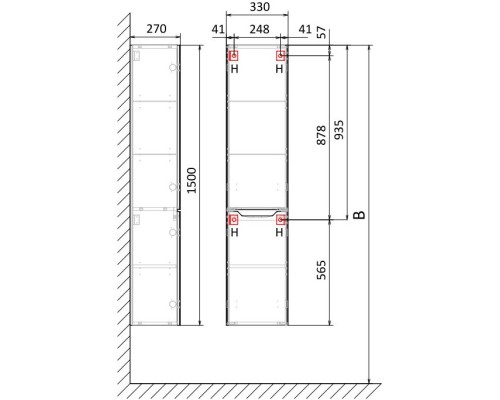 Пенал подвесной белый R Jorno Slide Sli.04.150/P/W