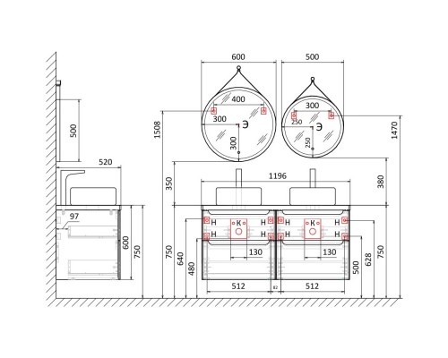 Тумба белый глянец 120 см Jorno Wood Wood.01.60/P/W + Wood.01.60/P/W + Wood.06.120/LW