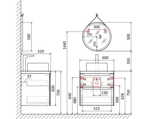 Тумба белый глянец 60 см Jorno Wood Wood.01.60/P/W + Wood.06.60/LW