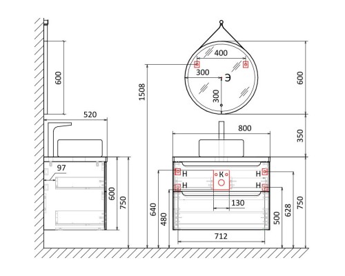 Тумба белый глянец 80 см Jorno Wood Wood.01.80/P/W + Wood.06.80/DW