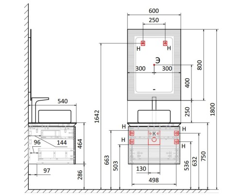 Зеркало 60x80 см Jorno Karat Kar.02.60/P/W