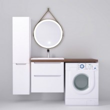 Тумба с раковиной белый глянец 122 см Jorno Wood Wood.01.60/P/W + Wood.06.122/DW + Mol.08.65/W + Bra.05.461/R/W