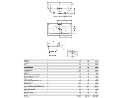 Стальная ванна 180x90 см Kaldewei Asymmetric Duo 742 с покрытием Anti-Slip и Easy-Clean