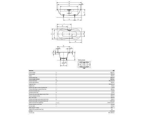 Стальная ванна 180x90 см Kaldewei Mega Duo 180 Standard