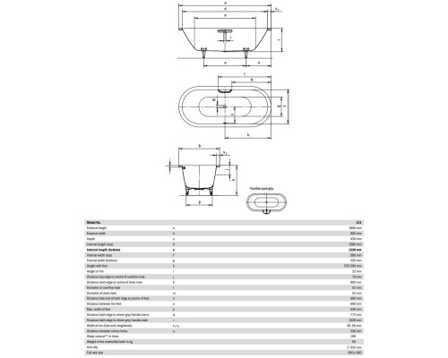 Стальная ванна 180x80 см Kaldewei Classic Duo Oval 111 с покрытием Anti-Slip и Easy-Clean