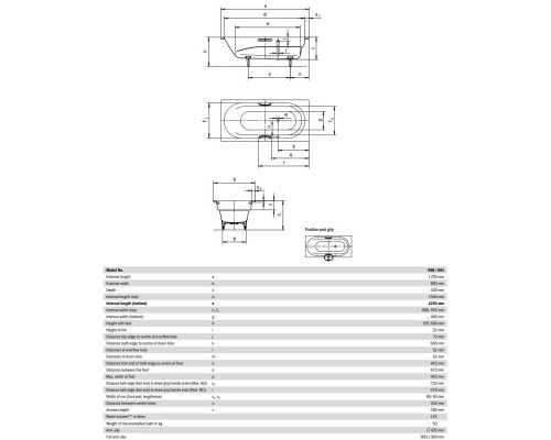 Стальная ванна 170x80 см Kaldewei Vaio 960 Standard