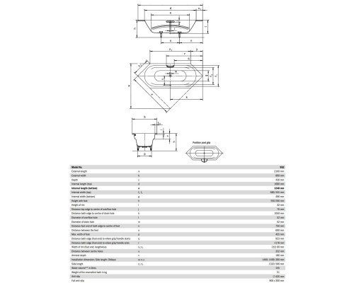 Стальная ванна 210x80 см Kaldewei Vaio Duo 6 952 Standard