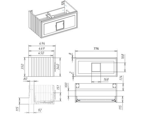 Тумба синий матовый 77,6 см La Fenice Cubo FNC-01-CUB-BG-80