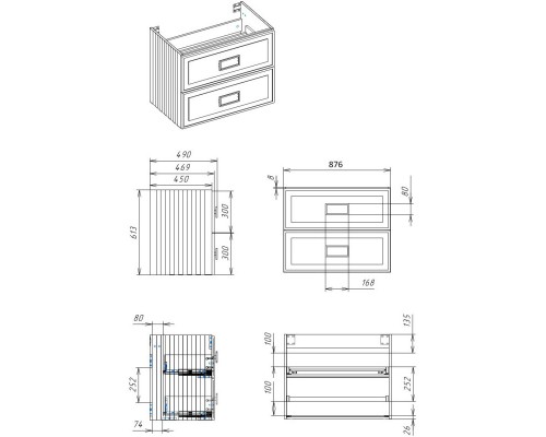 Тумба синий матовый 87,6 см La Fenice Cubo Twin FNC-01-CUB-BG-90-2