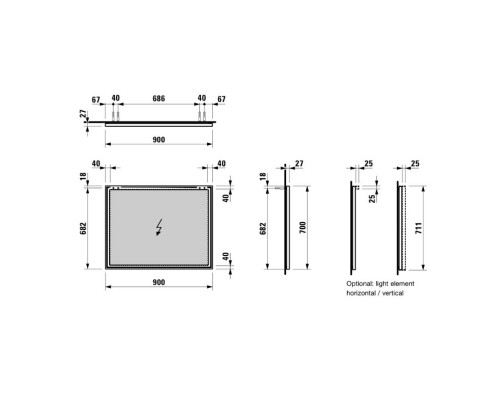 Зеркало 90x70 см Laufen Frame 25 4.4740.5.900.144.1