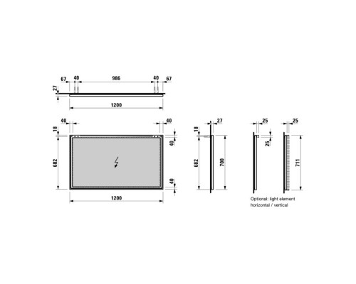 Зеркало 120x70 см Laufen Frame 25 4.4740.7.900.144.1