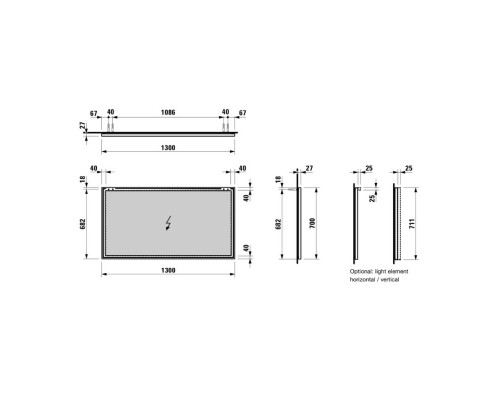 Зеркало 130x70 см Laufen Frame 25 4.4740.8.900.144.1