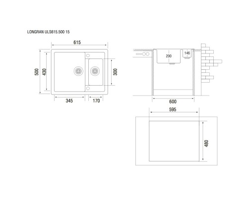 Кухонная мойка лава Longran Ultra ULS615.500 15 - 40