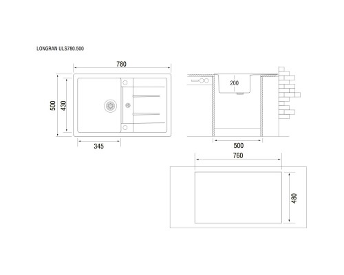 Кухонная мойка лава Longran Ultra ULS780.500 - 40