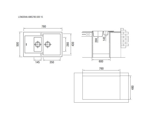 Кухонная мойка терра Longran Amanda AMG780.500 15 - 38