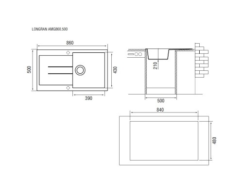 Кухонная мойка лава Longran Amanda AMG860.500 - 40
