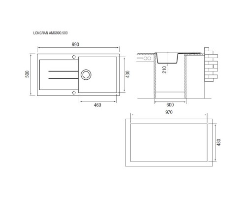 Кухонная мойка саббиа Longran Amanda AMG990.500 - 58