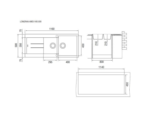 Кухонная мойка саббиа Longran Amanda AMG1160.500 20 - 58