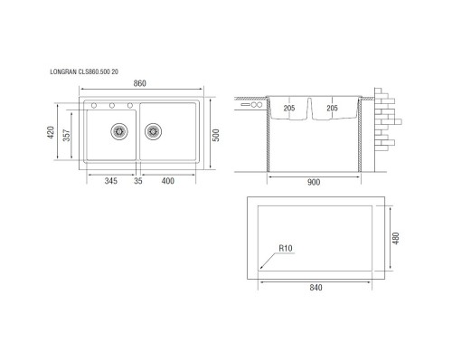 Кухонная мойка альпина Longran Classic CLS860.500 20 - 07