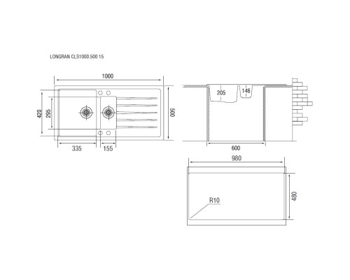 Кухонная мойка терра Longran Classic CLS1000.500 15 - 38