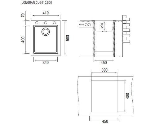 Кухонная мойка колорадо Longran Cube CUG410.500 - 08 Кухонная мойка колорадо Longran Cube CUG410.500 - 08