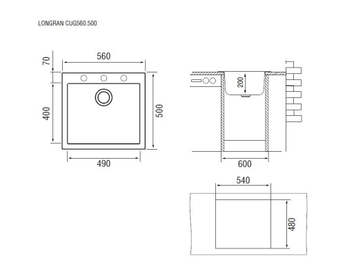 Кухонная мойка лава Longran Cube CUG560.500 - 40