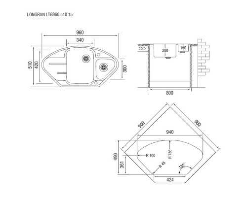 Кухонная мойка саббиа Longran Lotus LTG960.510 15 - 58 Кухонная мойка саббиа Longran Lotus LTG960.510 15 - 58