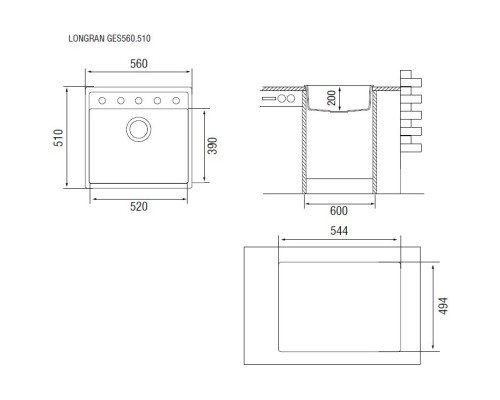 Кухонная мойка терра Longran Geos GES560.510 - 38