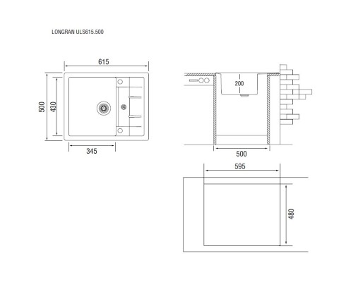 Кухонная мойка оникс Longran Ultra ULS615.500 - 10