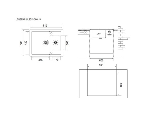 Кухонная мойка колорадо Longran Ultra ULS615.500 15 - 08