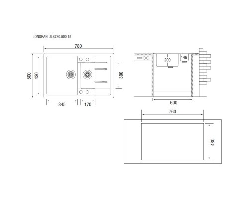 Кухонная мойка лава Longran Ultra ULS780.500 15 - 40